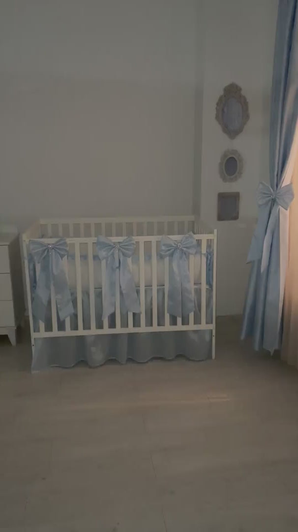 Light Blue Farmhouse Crib Bedding Set Baby Boys Ruffled Bumpers Bows