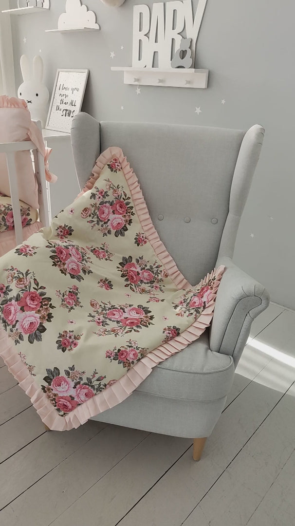 Farmhouse Theme Peach Floral Baby Girl Crib Bedding Set Ruffled Skirt