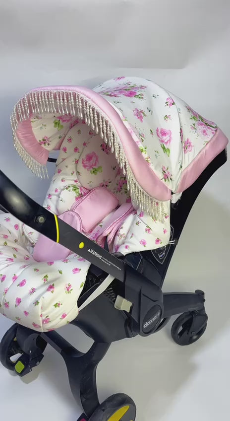 Vintage-Inspired Pink Flower Print Stroller Car Seat Cover Set: Perfect Gift for Expecting Moms!