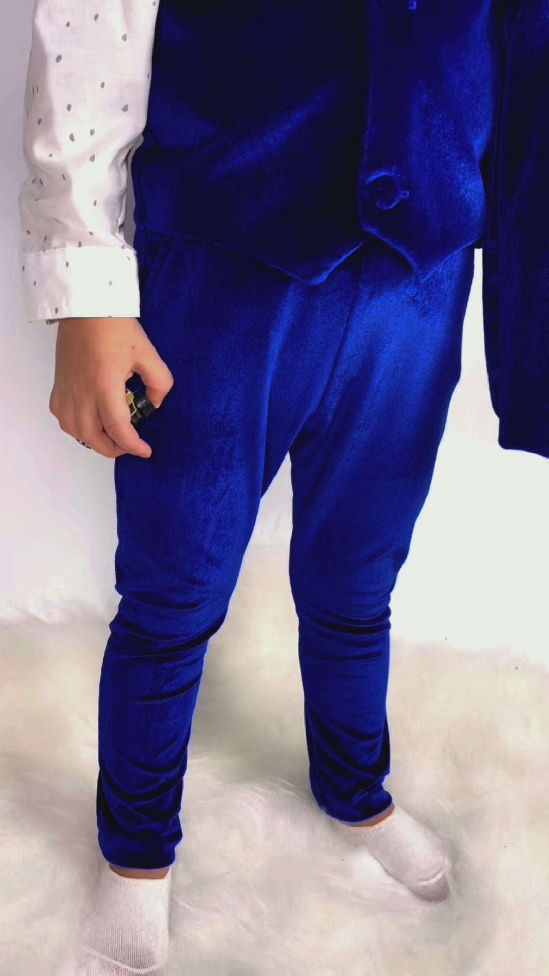 Copy of Baby Boy Velvet Tuxedo with Royal Blue Jacket, Black Collar, and Bow Tie