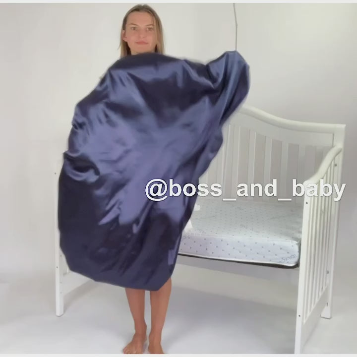 Juego de cama de lujo para bebé, color azul marino, ropa de cama para cuna, manta y dosel