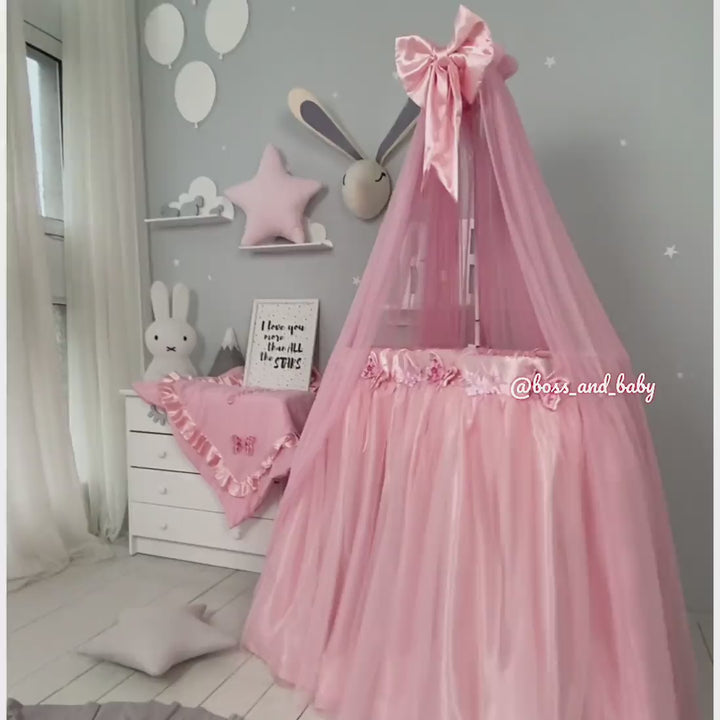 Customizable Pink Infant Baby Girl Crib Bedding Set with Accessories for Round Cribs and Bassinets – Create a Dreamy Nursery
