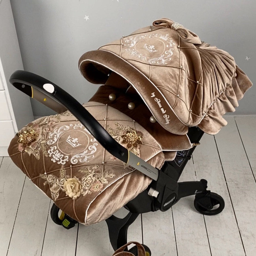 Beige Velvet Car Seat Cover with Rhinestones & Pearls