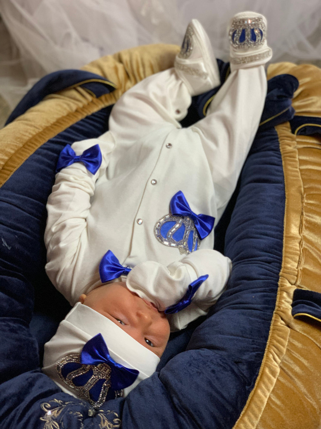 Custom Baby Boy Take-Home Outfit with Crown Onesie
