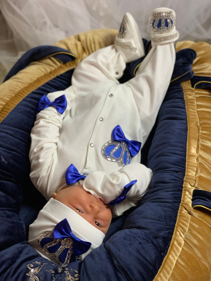 Custom Baby Boy Take-Home Outfit with Crown Onesie