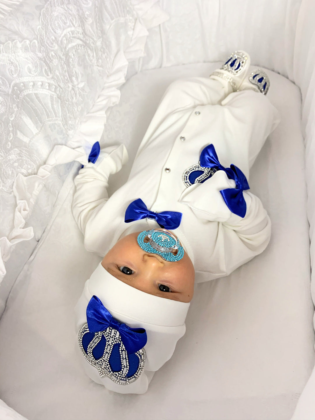 Custom Baby Boy Take-Home Outfit with Crown Onesie