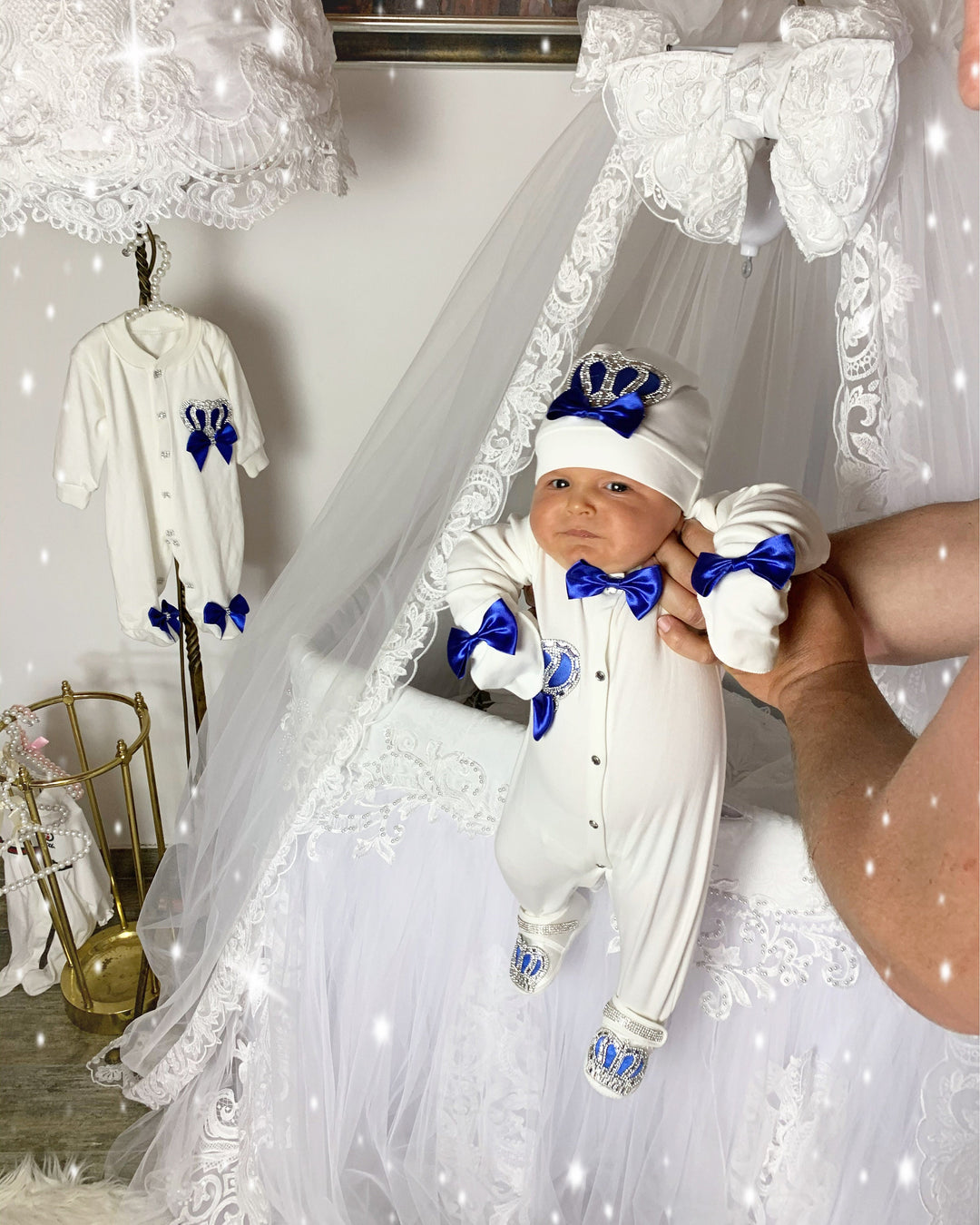 Custom Baby Boy Take-Home Outfit with Crown Onesie