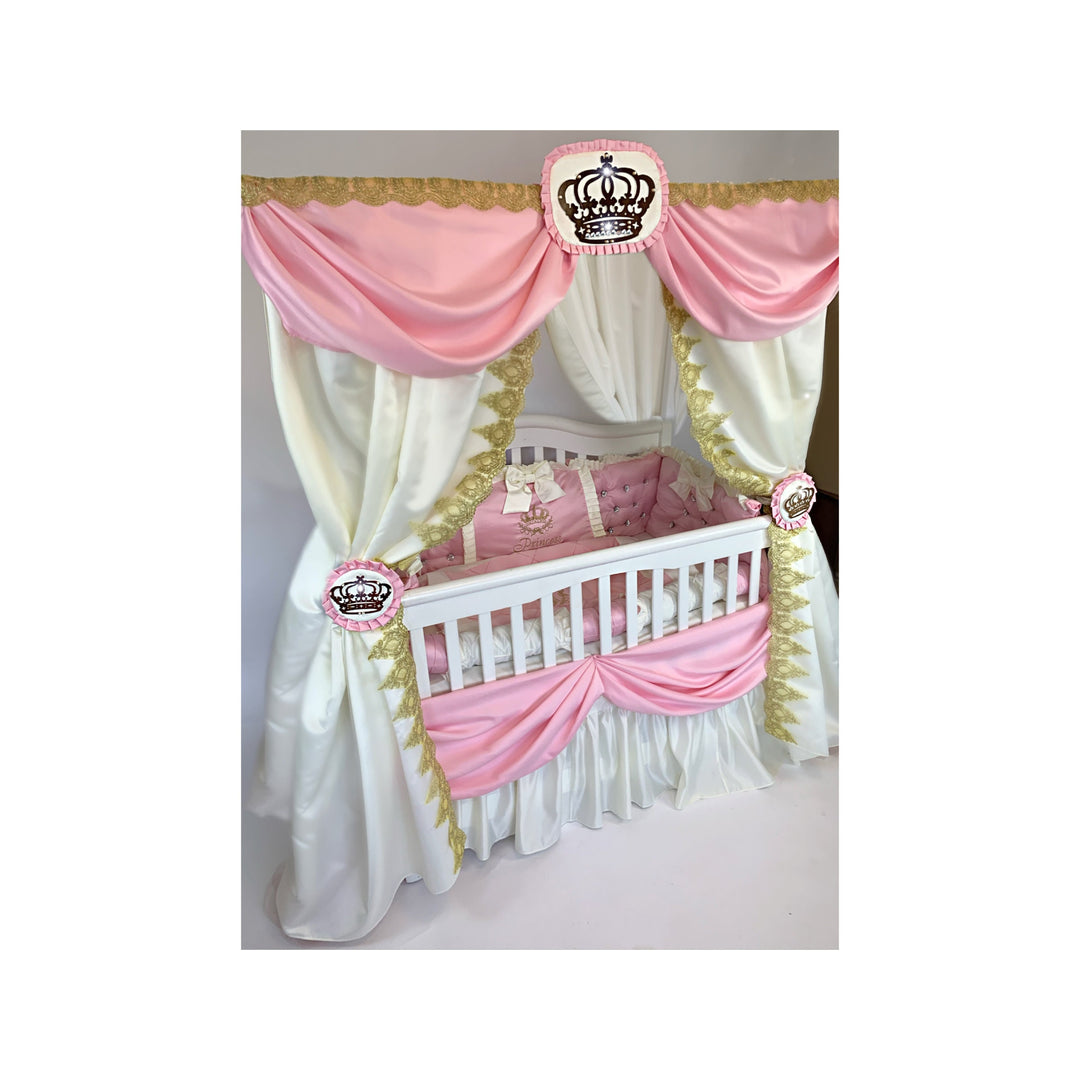 Luxurious Pink Baby Girl Bedding Set with Lace & Rhinestones