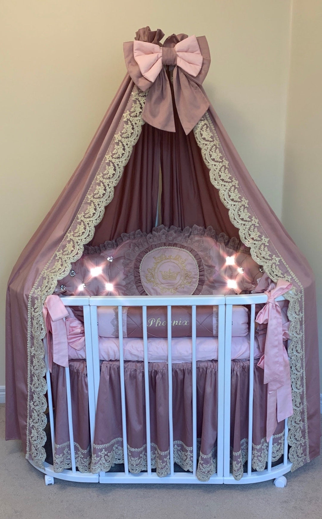 Luxury Pink Baby Girl Bedding Set with Lace & Ruffles