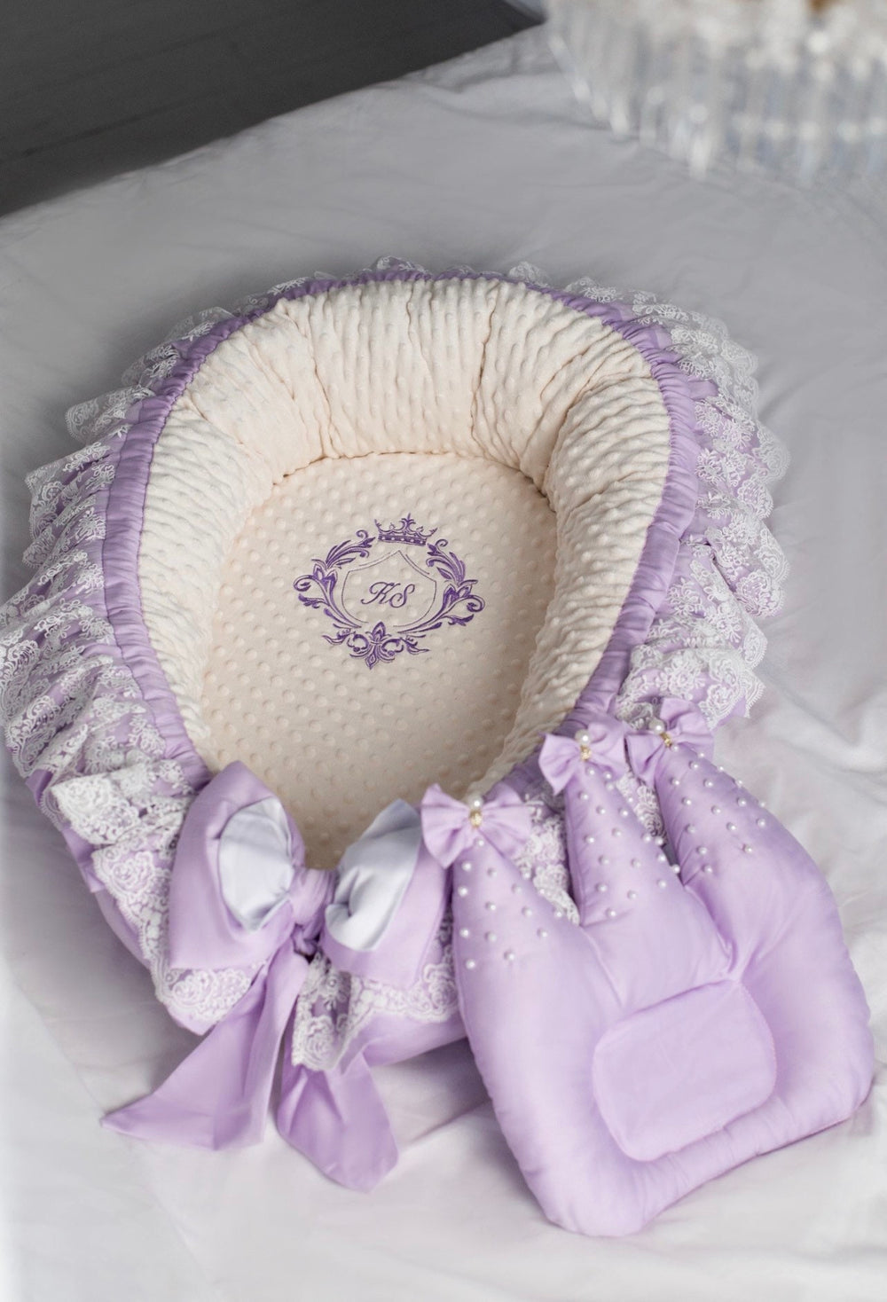 Personalized Lavender Baby Nest & Lounger – Newborn Sleeper