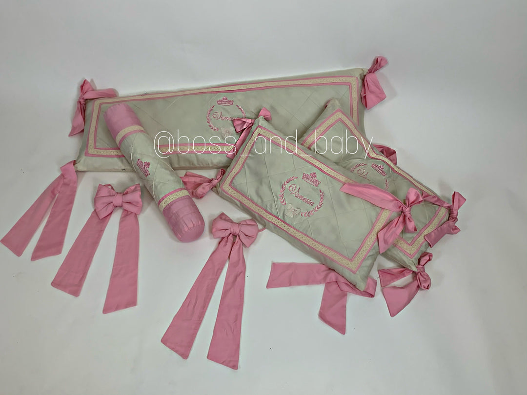 Juego de ropa de cama para niña de cuna rosa púrpura con dosel - Regalo personalizado para bebé