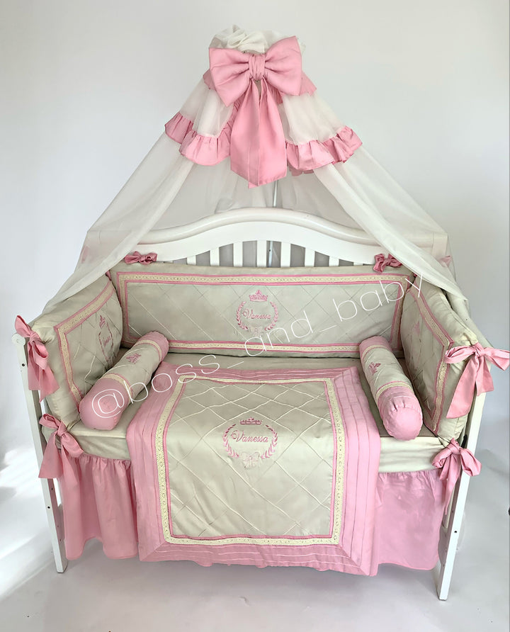 Juego de ropa de cama para niña de cuna rosa púrpura con dosel - Regalo personalizado para bebé