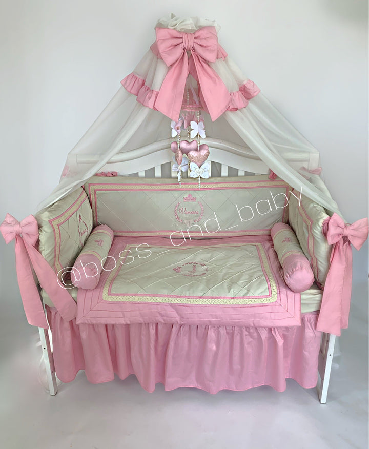 Juego de ropa de cama para niña de cuna rosa púrpura con dosel - Regalo personalizado para bebé