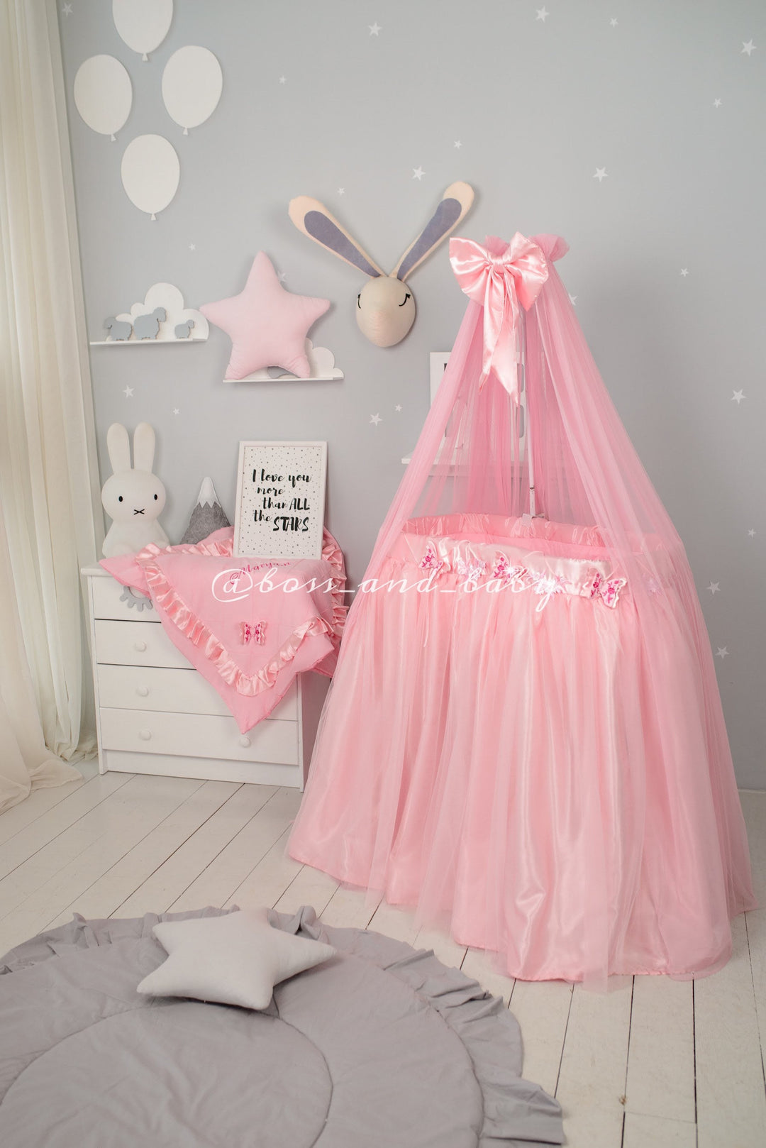 Ensemble de literie rose fille personnalisable pour berceaux ronds et berceau - Créez une chambre de bébé de rêve pour votre bébé fille