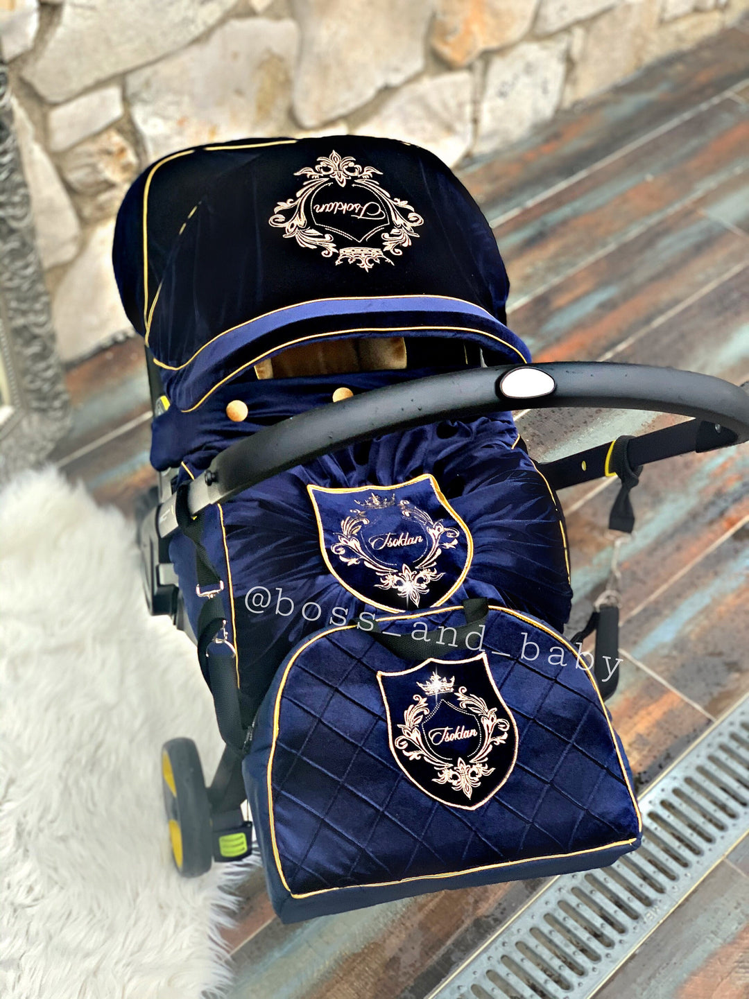 Funda de asiento de coche personalizada para bebé niño: dosel de asiento de coche, manta, bolsa de pañales