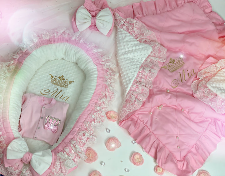 Cama Nido de Bebé Personalizada para Niñas - Color Melocotón