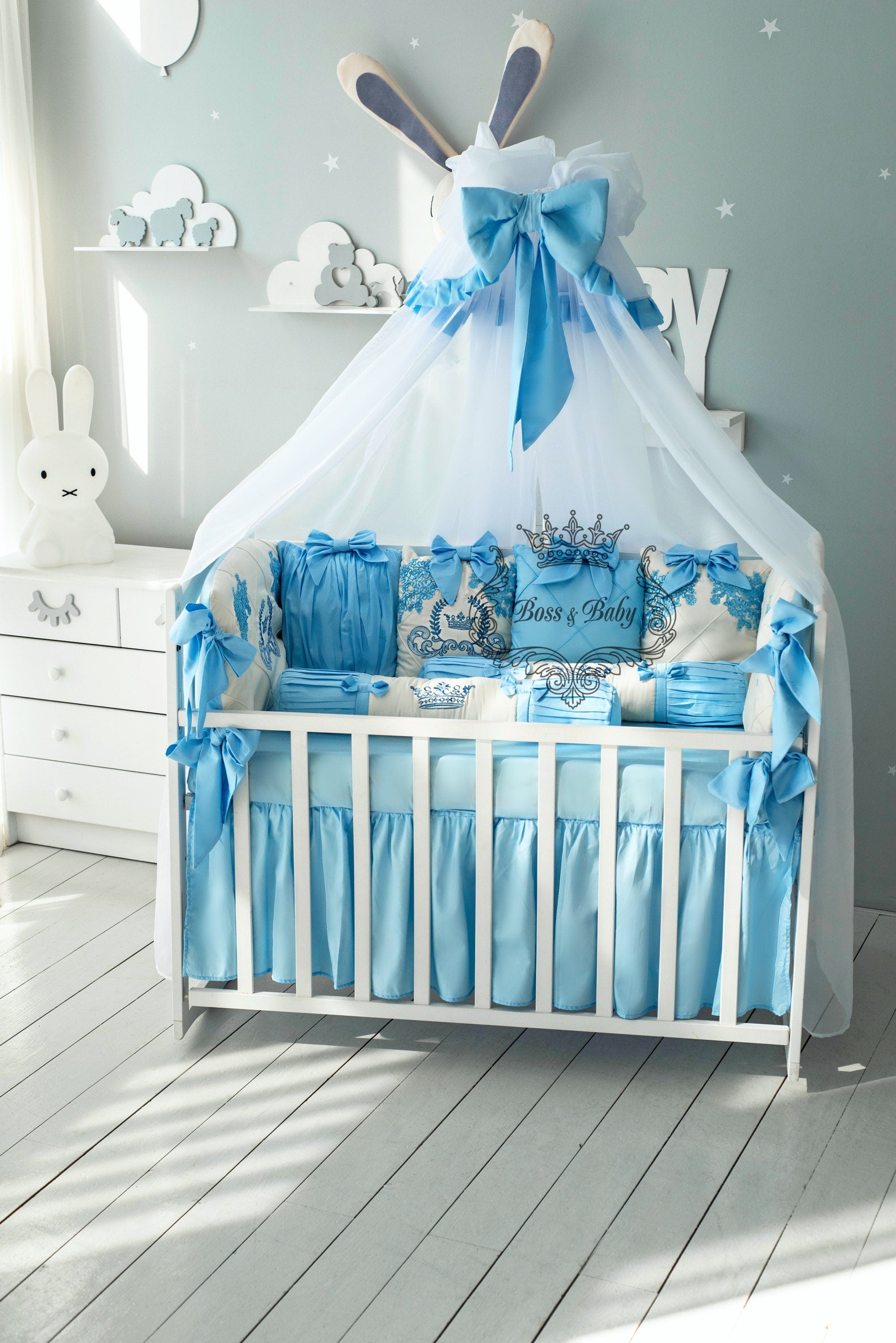 Light blue crib cheap bumper