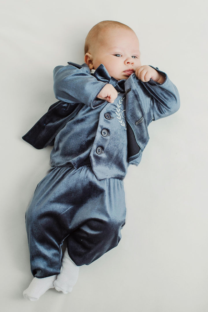 Kids Tuxedo Jacket - Ring Bearer Outfit - Grey Baby Vest - Boy's Suit Coat Jacket