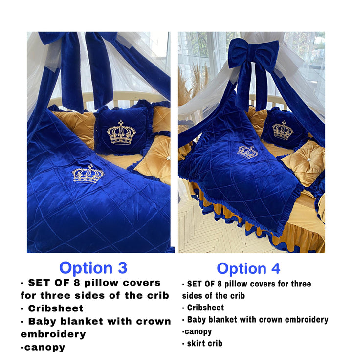 Luxurious Royal Blue and Gold Baby Crib Bumpers - King Theme for Boys