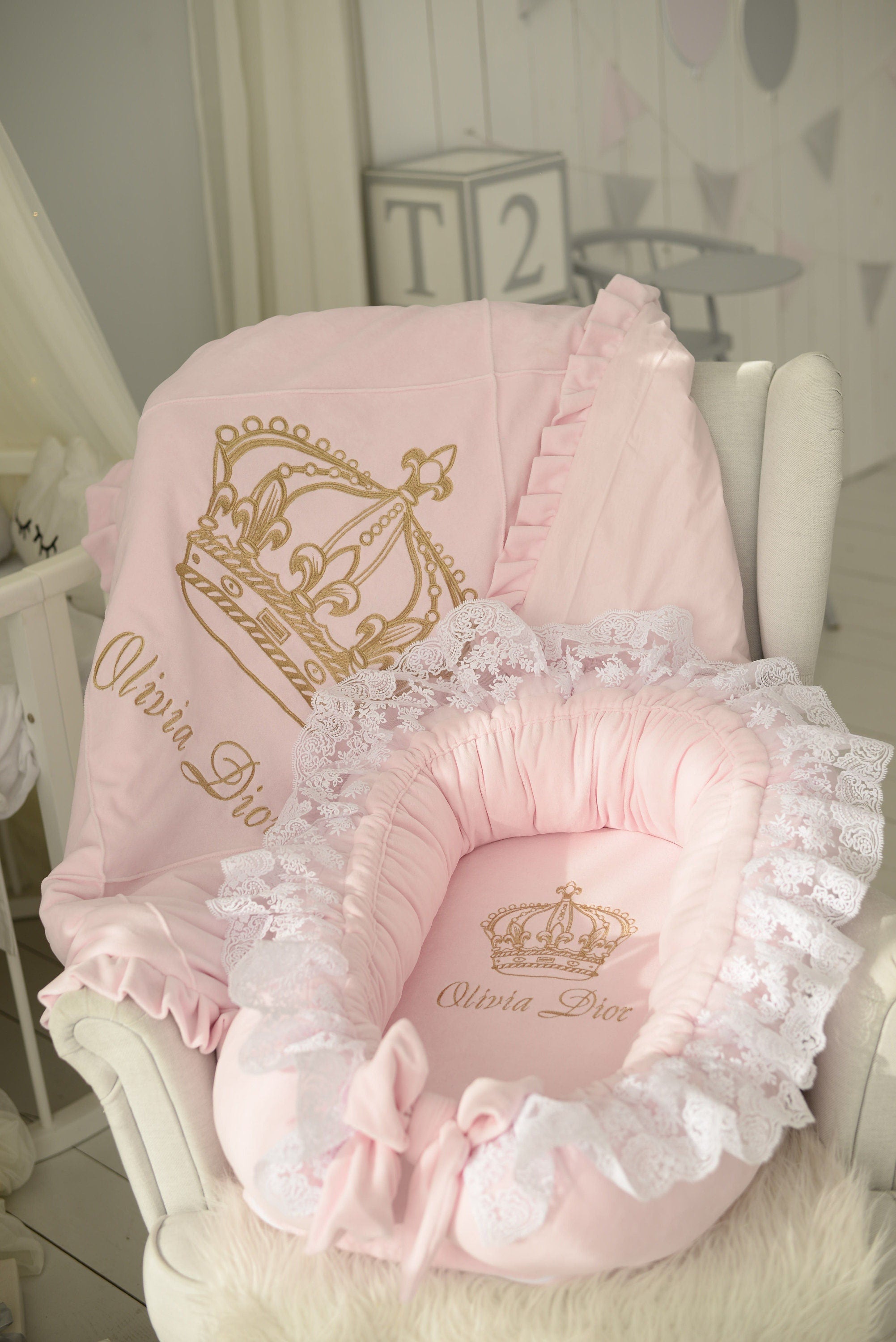 Crown Princess Baby Girl Bedding Set with Canopy and Baby Nest Light Boss and Baby