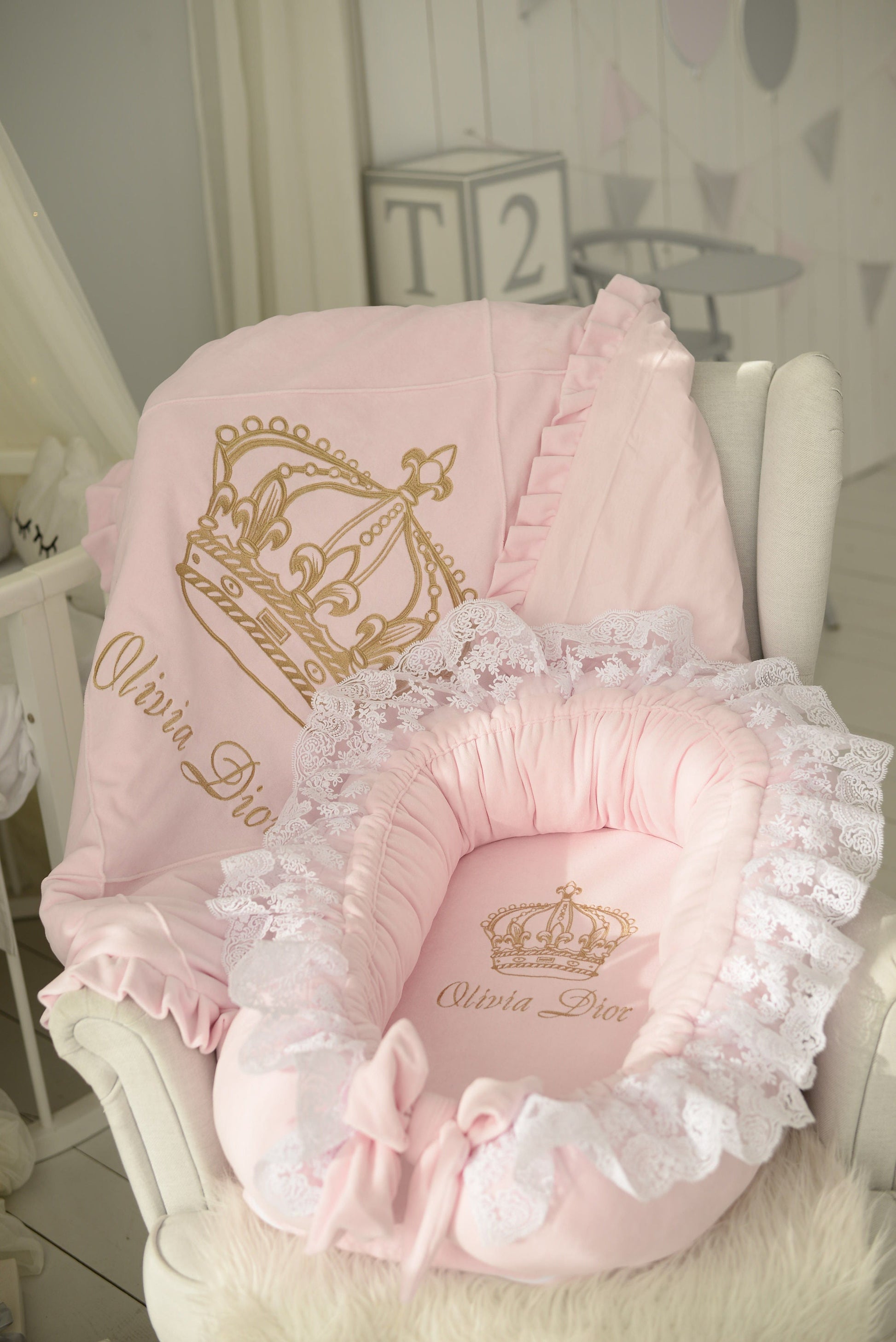 Crown Princess Baby Girl Bedding Set with Canopy and Baby Nest