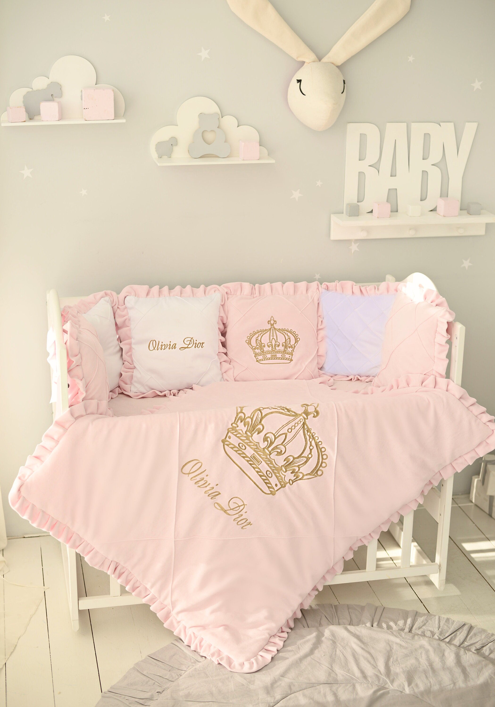 Crown Princess Baby Girl Bedding Set with Canopy and Baby Nest Light Boss and Baby