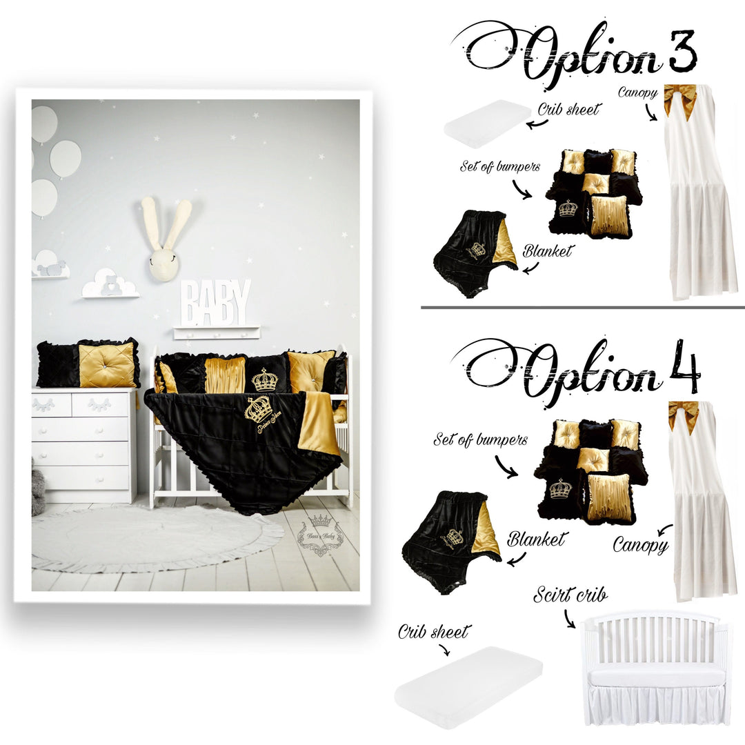 Luxurious Black and Gold Baby Crib Bumpers - King Theme for Boys