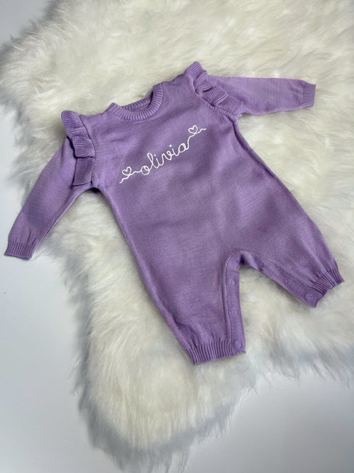 Personalized baby girl purple coming home outfit newborn set name monogram knit baby romper embroidered baby outfit personalized baby gift