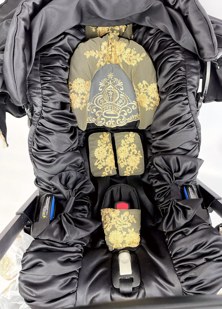 🖤 Black Car Seat Cover with Gold Lace | Doona Accessories – Custom Baby Canopy & Sunshade