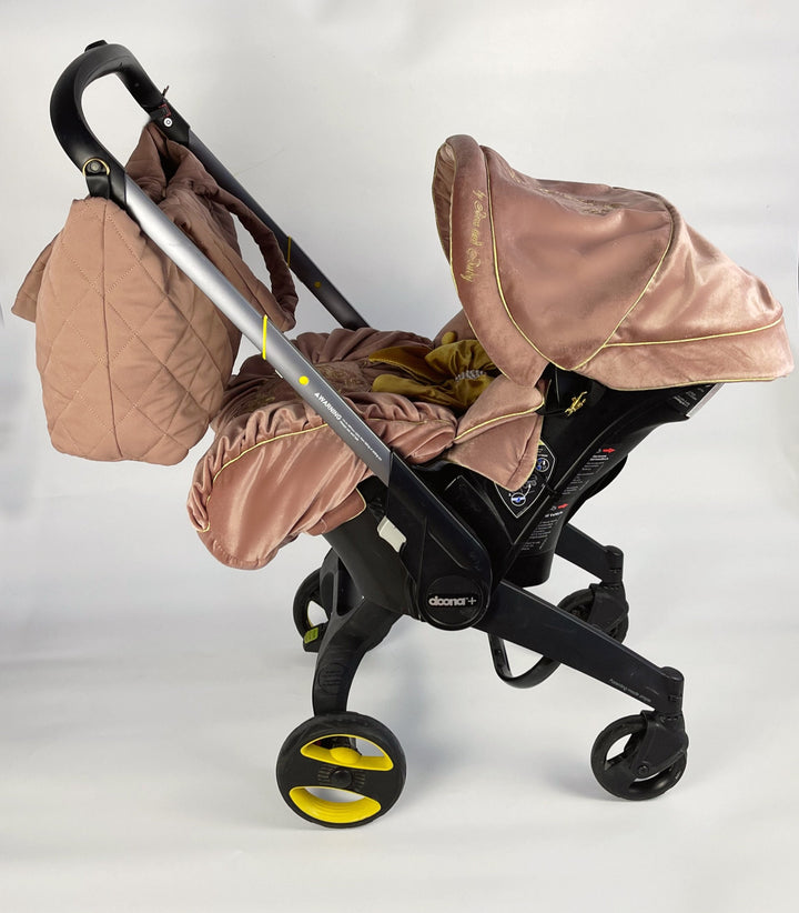 Ensemble de housses de siège de voiture en velours rose foncé pour Doona – Auvent de siège d'auto pour bébé, pare-soleil et accessoires