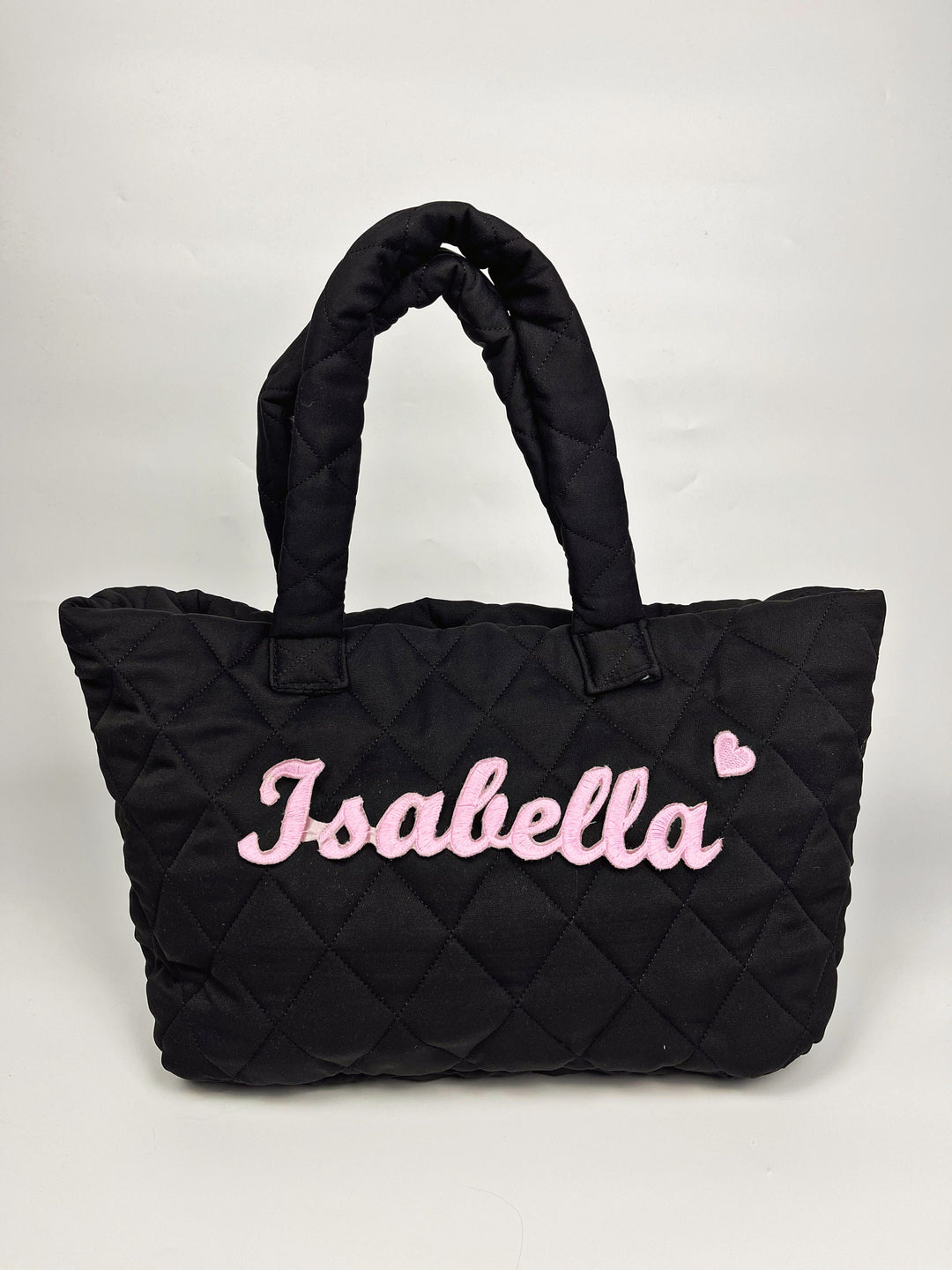 Bolsa de bebé acolchada personalizada, elegante bolsa de pañales con nombre, bolsa de pañales de bebé negra con rosa, bolso de hombro de mamá bordado, accesorios para bebés