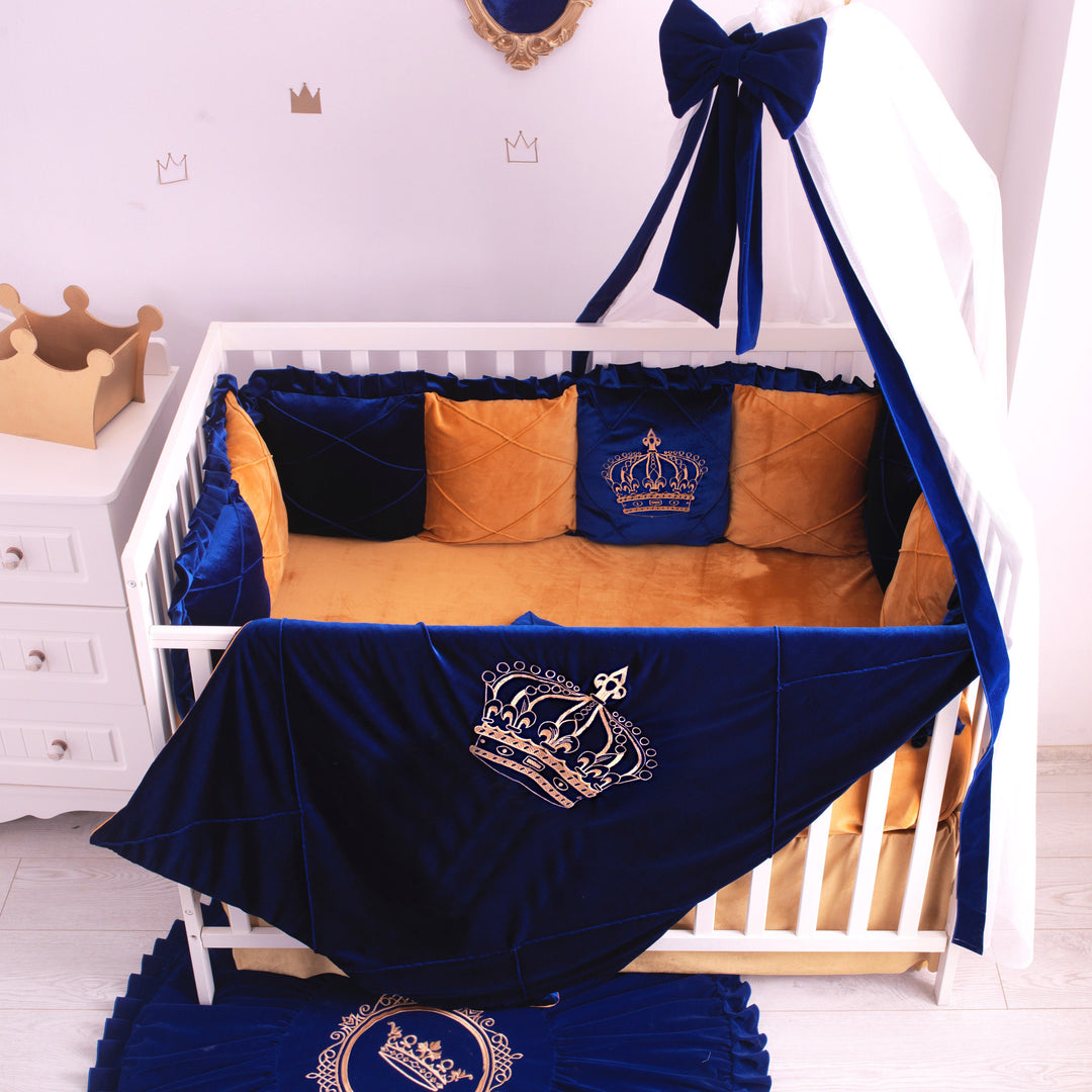 Manta de bebé personalizada niño manta de terciopelo azul real con corona de oro manta de bebé bordada personalizada Monogrammed Baby nueva mamá regalo
