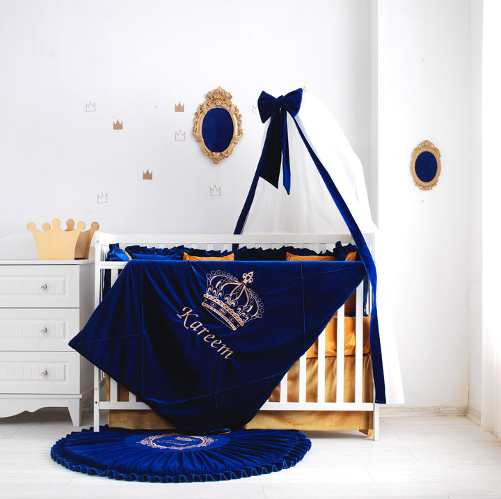 Manta de bebé personalizada niño manta de terciopelo azul real con corona de oro manta de bebé bordada personalizada Monogrammed Baby nueva mamá regalo