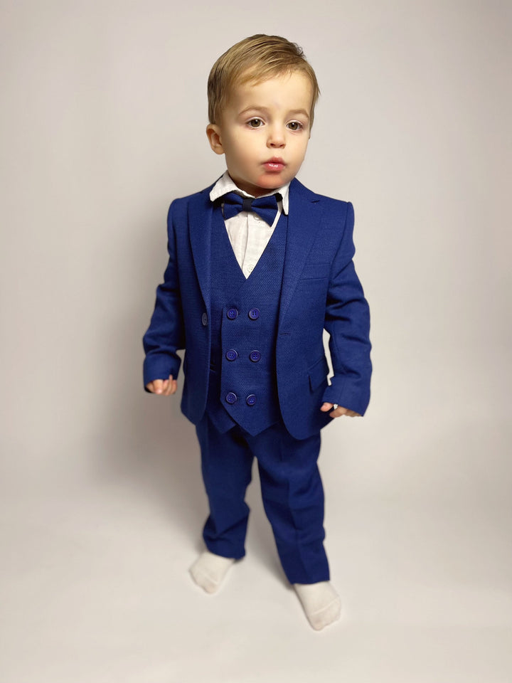 Boys' Navy Blue 5-Piece Formal Tuxedo Suit | Perfect for First Birthday, Ring Bearer, and Special Events