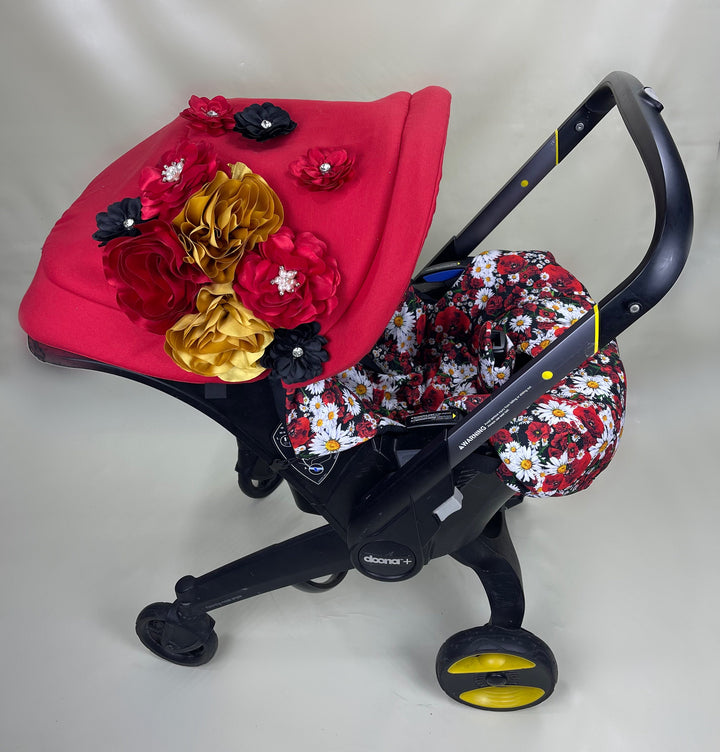 doona cover carseat girl, doona cover carseat baby girl carseat accessoires, imprimé floral, couverture rouge cadeaux de baby shower, fleurs 3D appliquées