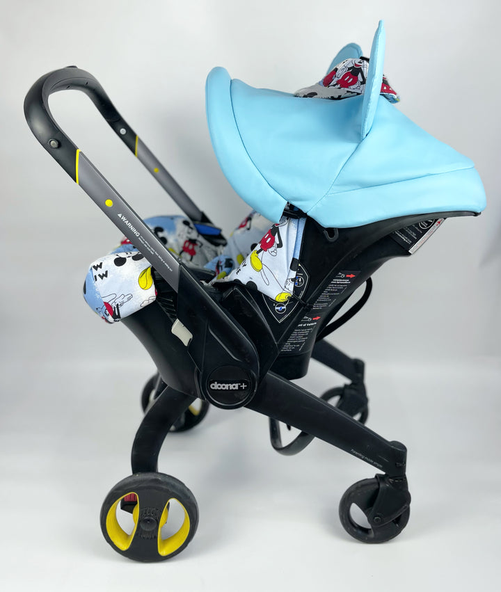 Ensemble de housses de siège de voiture Mickey Mouse – Imprimé bleu bébé pour Doona et autres sièges de voiture