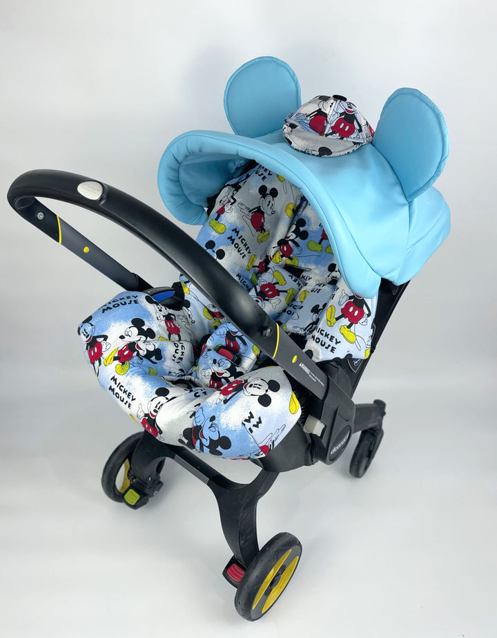 Ensemble de housses de siège de voiture Mickey Mouse – Imprimé bleu bébé pour Doona et autres sièges de voiture