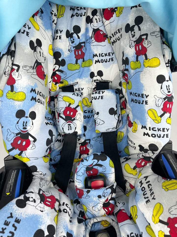 Ensemble de housses de siège de voiture Mickey Mouse – Imprimé bleu bébé pour Doona et autres sièges de voiture