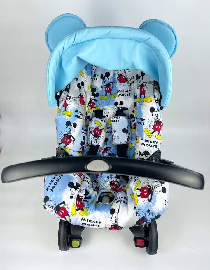 Ensemble de housses de siège de voiture Mickey Mouse – Imprimé bleu bébé pour Doona et autres sièges de voiture